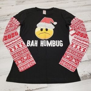 Holiday Time Womens Bah Humbug Christmas Top Size Juniors 7-9 Medium